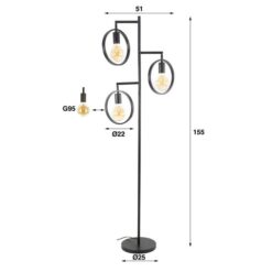 Bellevia Vloerlamp 3-lichts Charcoal Zwart