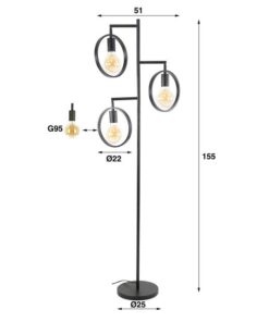 Bellevia Vloerlamp 3-lichts Charcoal Zwart