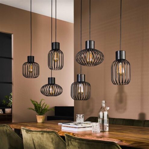 Cage 6-lichts Hanglamp Charcoal zwart