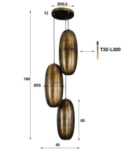 Gemini Hanglamp 3-Lichts getrapt Brons antiek