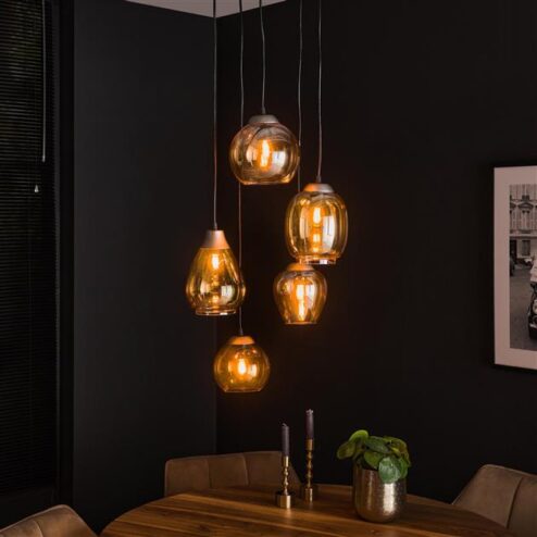 Glowy Amber 5-lichts hanglamp getrapt