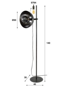 Payton 1-lichts vloerlamp Zwart nikkel