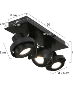 Plafondspot Quarto 3-lichts zwart
