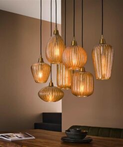 Polly 7 -lichts hanglamp Amberkleurig glas