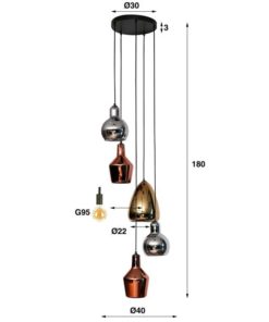 Roeli 5-licht glazen hanglamp getrapt cone Artic zwart