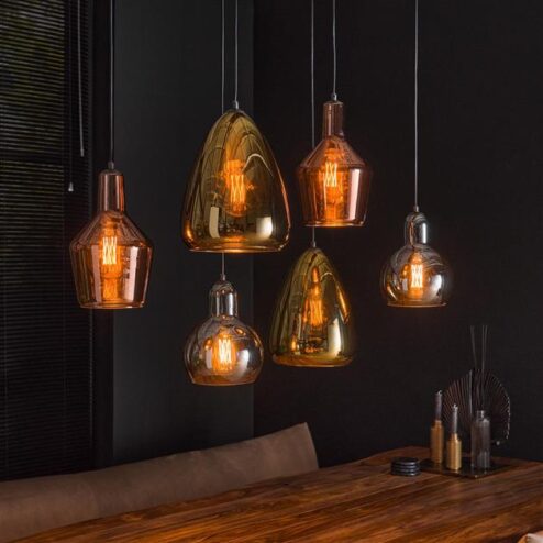 Roeli 6-licht glazen hanglamp cone Artic zwart