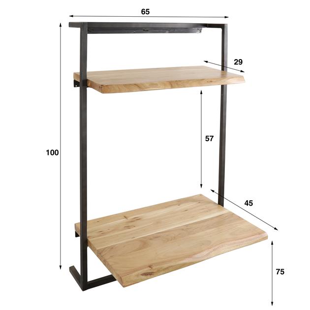 FINITTO Set van 2 zwevende planken van acacia, met zwarte houders, 43 x 17 cm, eenvoudige installatie, rechte en vierkante stijl (40