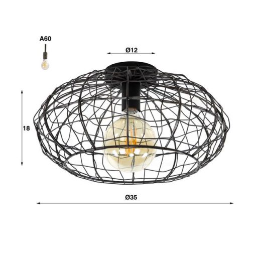 Tobbey Plafondlamp 1-lichts Zwart bruin