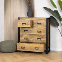 Britt 5 lades kast industrieel mangohout 100x40x115cm