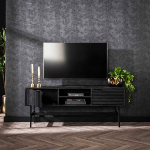 Morina Tv meubel mangohout Zwart 140cm