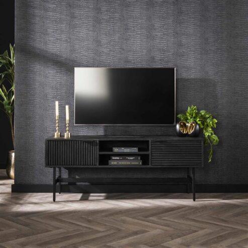 Morina Tv meubel mangohout Zwart 140cm