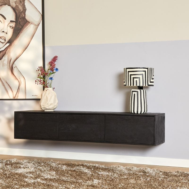 Zwevend tv-meubel Ambiance Taupe 280 cm - Mangohout | Starfurn - Houten Meubel Outlet
