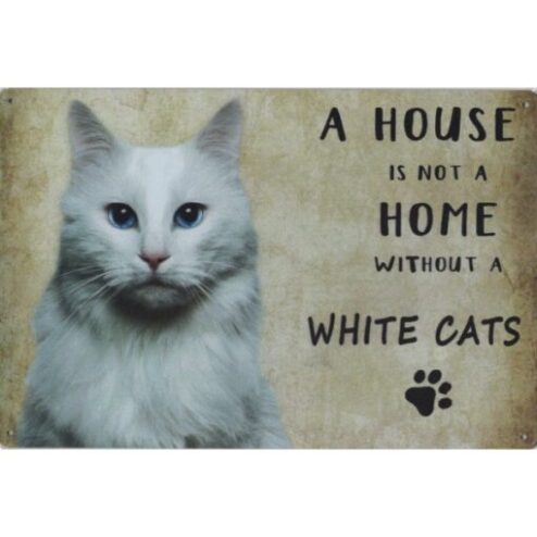 A home White Cats - metalen bord