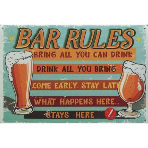 Bar Rules - metalen bord