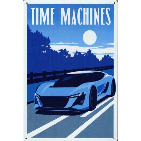 Blue Car Time Machines - metalen bord