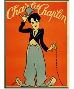 Charlie Chaplin oranje - metalen bord
