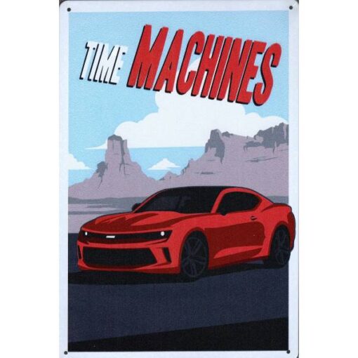 Red Car Time Machine - metalen bord