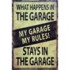 What happens in the Garage - metalen bord