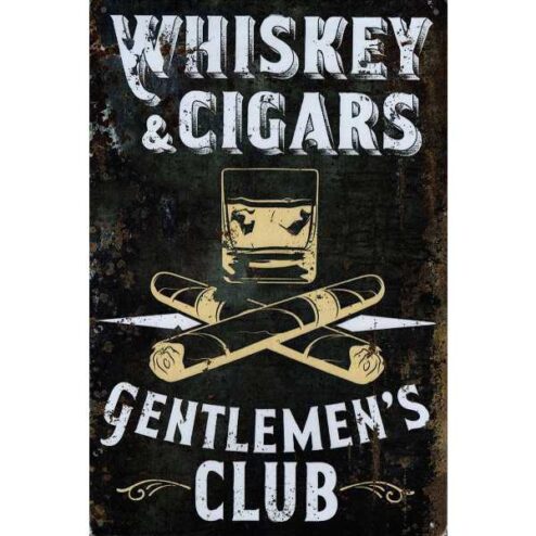 Whiskey and Sigars - metalen bord