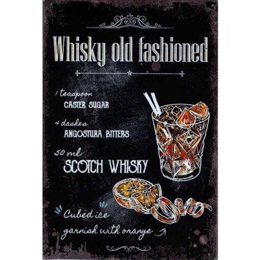 Whisky old Fashioned - metalen bord