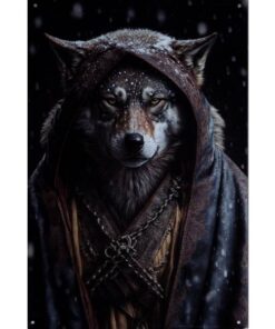 Wolf met kap - metalen bord