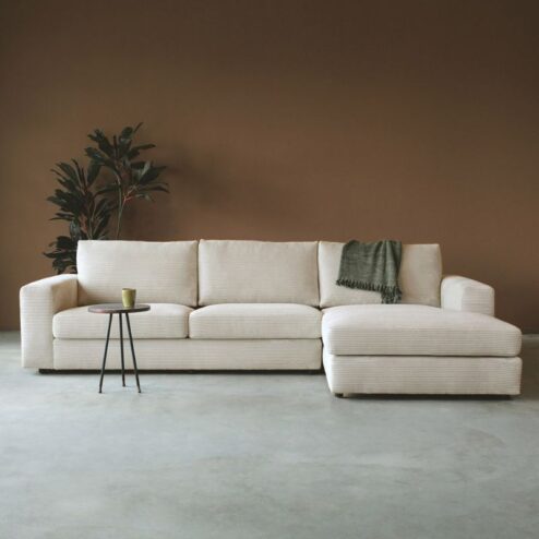 Bank Uno Chaise longue rechts ribstof beige