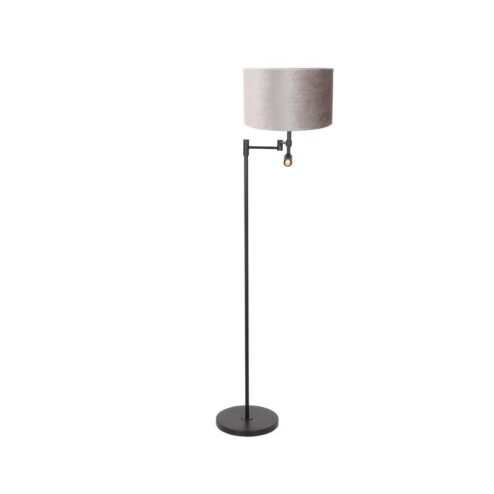 Wilco 2-lichts Vloerlamp Zwart met Zilver Velvet kap