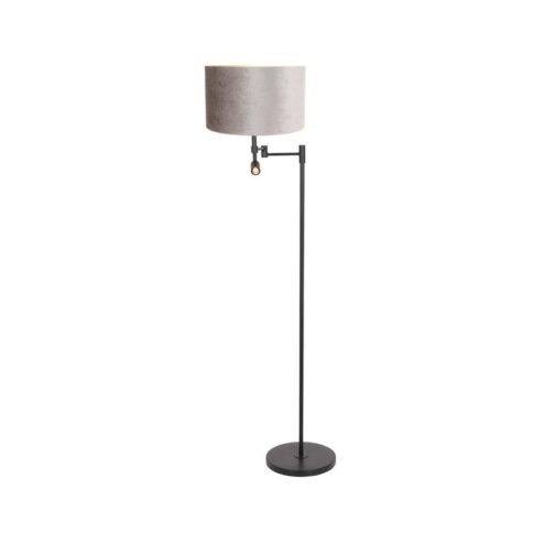 Wilco 2-lichts Vloerlamp Zwart met Zilver Velvet kap