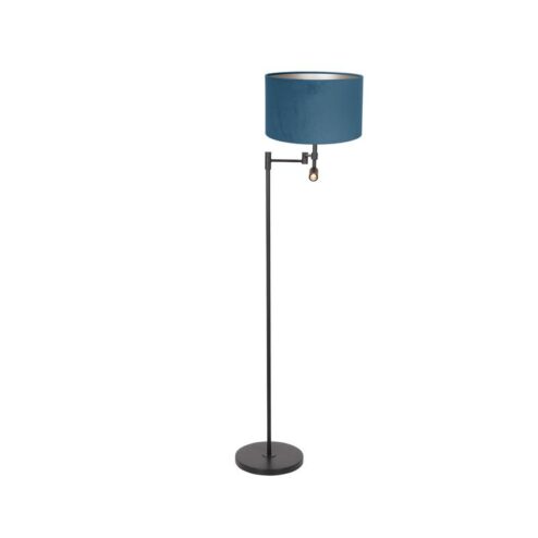 Wilco 2-lichts Vloerlamp Zwart met Blauw Velvet kap