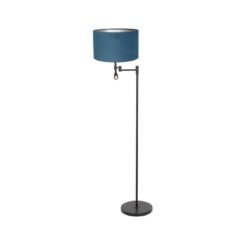 Wilco 2-lichts Vloerlamp Zwart met Blauw Velvet kap