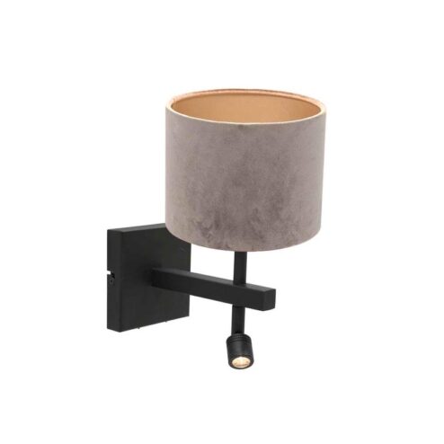 Wilco 2-lichts Wandlamp Zwart met Zilver Velvet kap