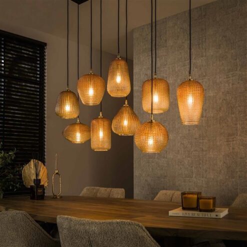 Claude 9-lichts Hanglamp Amberkleurig glas