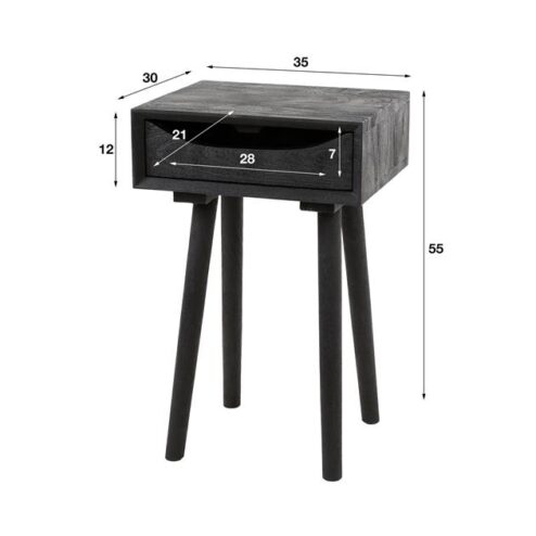 Skaal Nachtkastje 1 lade Zwart Acaciahout 35cm