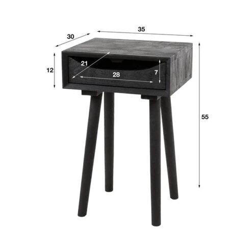 Skaal Nachtkastje 1 lade Zwart Acaciahout 35cm