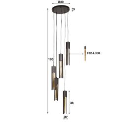 Elvira 5-lichts Hanglamp getrapt Zwart