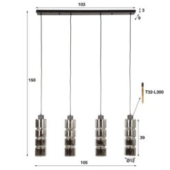 Silvio 4-lichts Hanglamp Glas