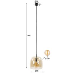 Zeldana 1-lichts Hanglamp Amber glas