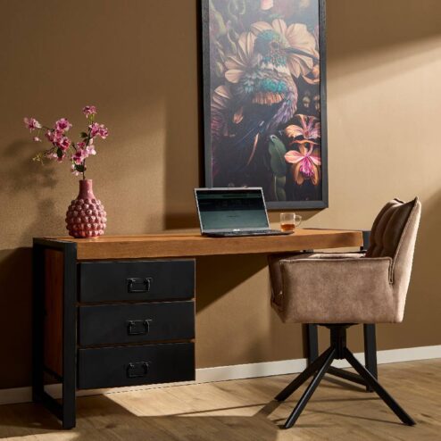 Britt Bureau industrieel mangohout metalen lades