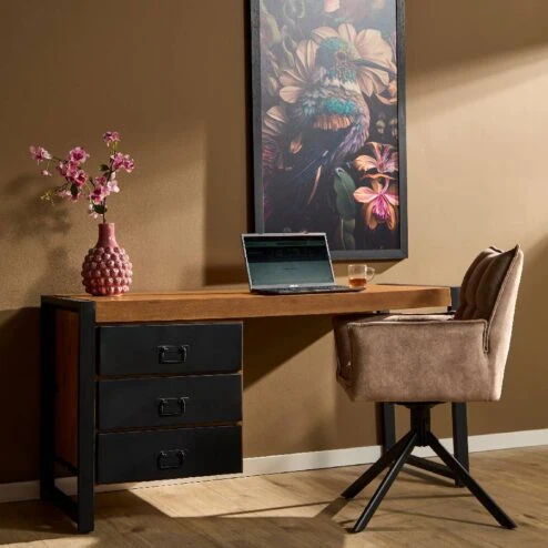 Britt Bureau industrieel mangohout metalen lades