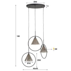 Indra 3-lichts Hanglamp getrapt Smoke