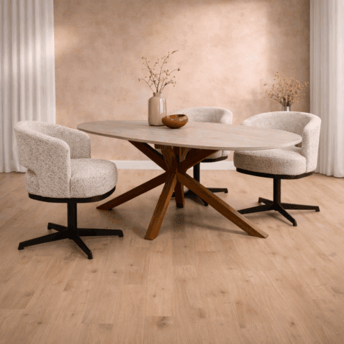 Beau eetkamerfauteuil draaipoot Gebroken wit