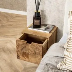 Lugano Zwevend Nachtkastje Acaciahout naturel 35cm