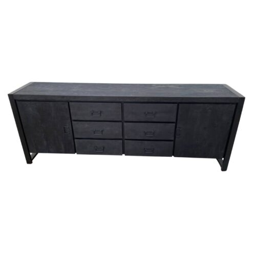 Dressoir mangohout Britt industrieel zwart - 200cm