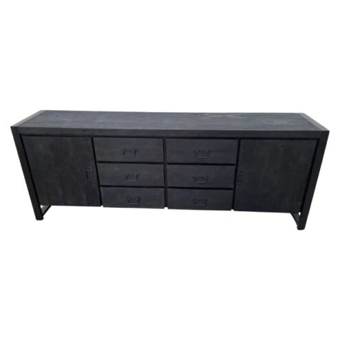 Dressoir mangohout Britt industrieel zwart - 200cm