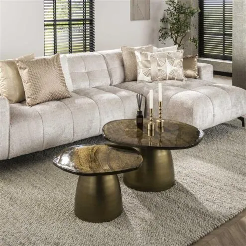 Nova Salontafel set van 2 Goud / Glas