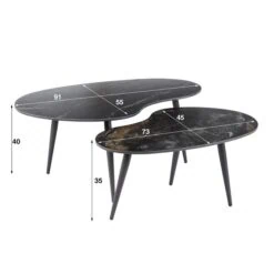 Fira Salontafel set van 2 Niervorm Zwart Keramiek