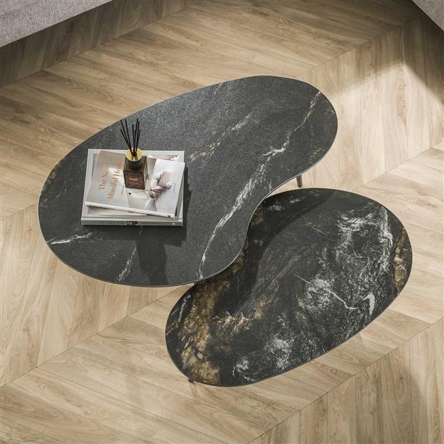 Fira Salontafel set van 2 Niervorm Zwart Keramiek