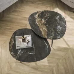Fira Salontafel set van 2 Organisch Zwart Keramiek