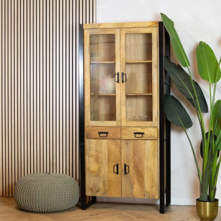 Britt Vitrinekast naturel 2 lade 2 deurs 90cm