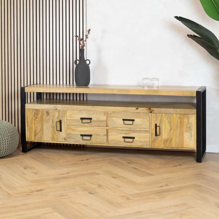 Britt tv meubel mangohout 190cm 2 deuren 4 vakken